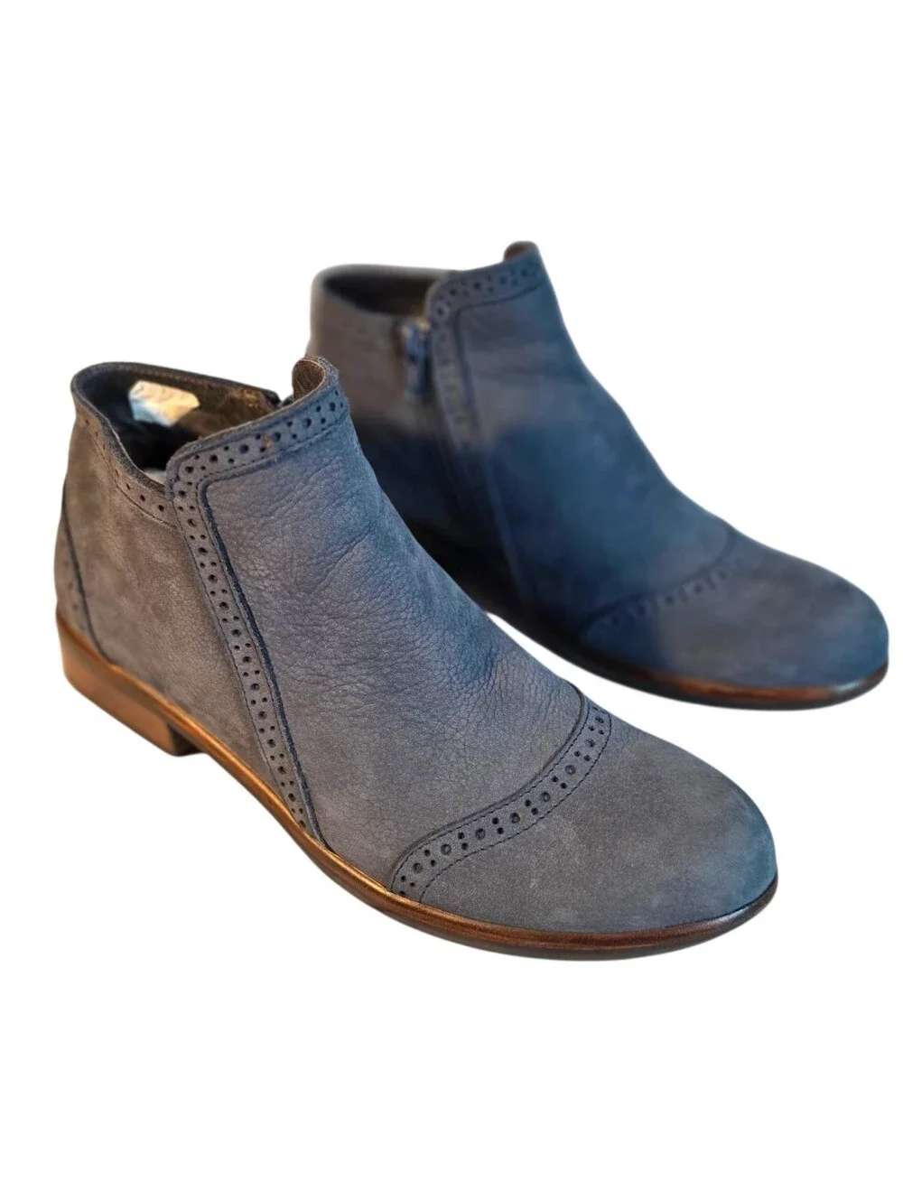 Naot Nubuck Blue Suede Style Fashion Side Zip Ankle Boots EU 38 US 7.5-8